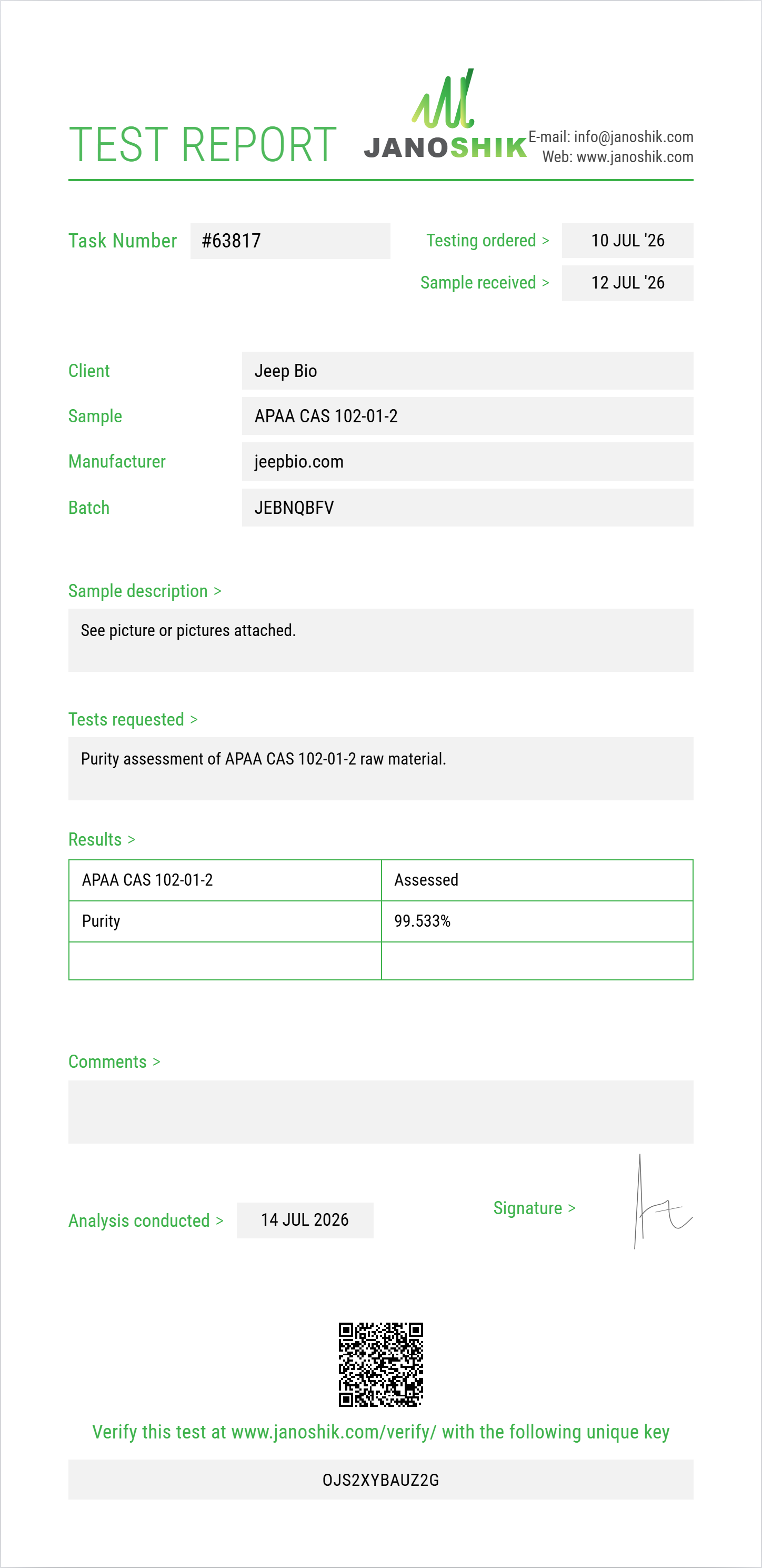 APAA (alpha-phenylacetoacetamide) CAS 102-01-2 Purity (HPLC) report by Janoshik Analytical